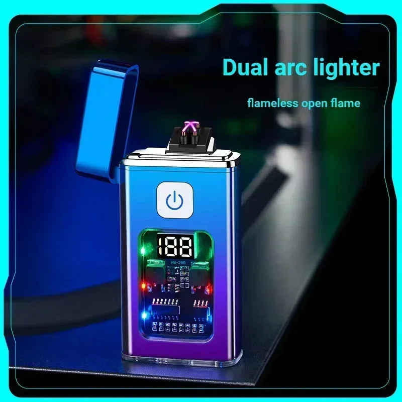 Stylish USB Rechargeable Electric Lighter - Windproof Dual ARC Plasma Lighter for Men, Outdoor Camping Fire Starter Gadget
