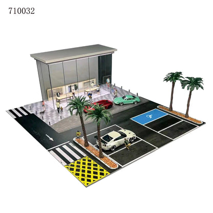 GFans 1:64 Scale Diorama Car Garage Model – LED Lighted Parking Lot DIY City Set for Collection & Display Gifts