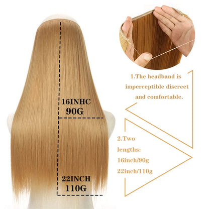 Natural-Looking Synthetic Hair Extension: No-Clip Long Straight Hairpiece in Blonde, Black, and Mixed Colors - False Hair Piece for Women