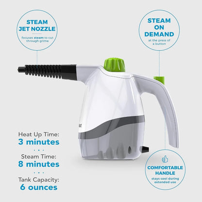 Handheld Steam Cleaner – 6 Accessories Included, Quick Heat-Up, Removes Dirt, Grime & Grease, White