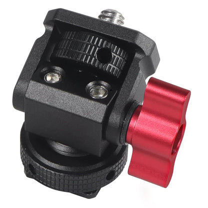 Mini Monitor Mount Holder – Swivel & Tilt Tripod Head with Cold Shoe Adapter for Flash, Microphone, and Fill Light