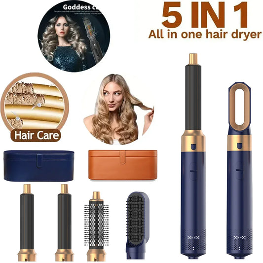 2024 New 5 in 1 Hair Dryer Hot Comb Set – Professional Curling Iron & Hair Straightener Styling Tool for Dyson Airwrap