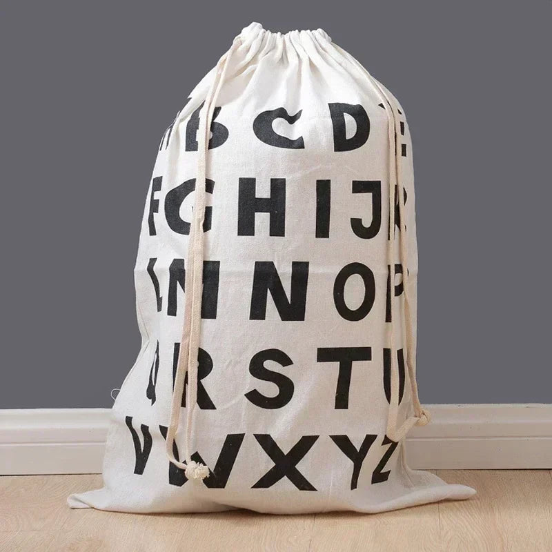 Large Cotton & Linen Laundry Bag — Drawstring Duffle Bag for Clothes & Toy Storage