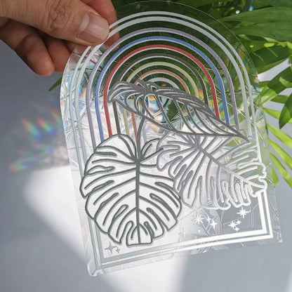 3D Rainbow Sun Catcher Window Film Sticker – Self-Adhesive PVC Light Catching Wall & Glass Decal for Home Decor & Motorcycle Styling