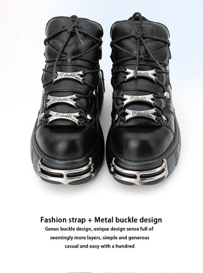 New 2024 Punk Style Women's Platform Shoes – 6CM Lace-Up Rock Boots with Metal Decor