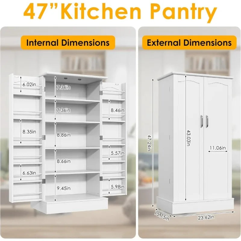Freestanding Pantry Cabinet - Adjustable Shelf Storage Cupboard for Kitchen & Dining Room