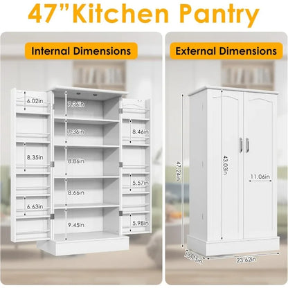 Freestanding Pantry Cabinet - Adjustable Shelf Storage Cupboard for Kitchen & Dining Room