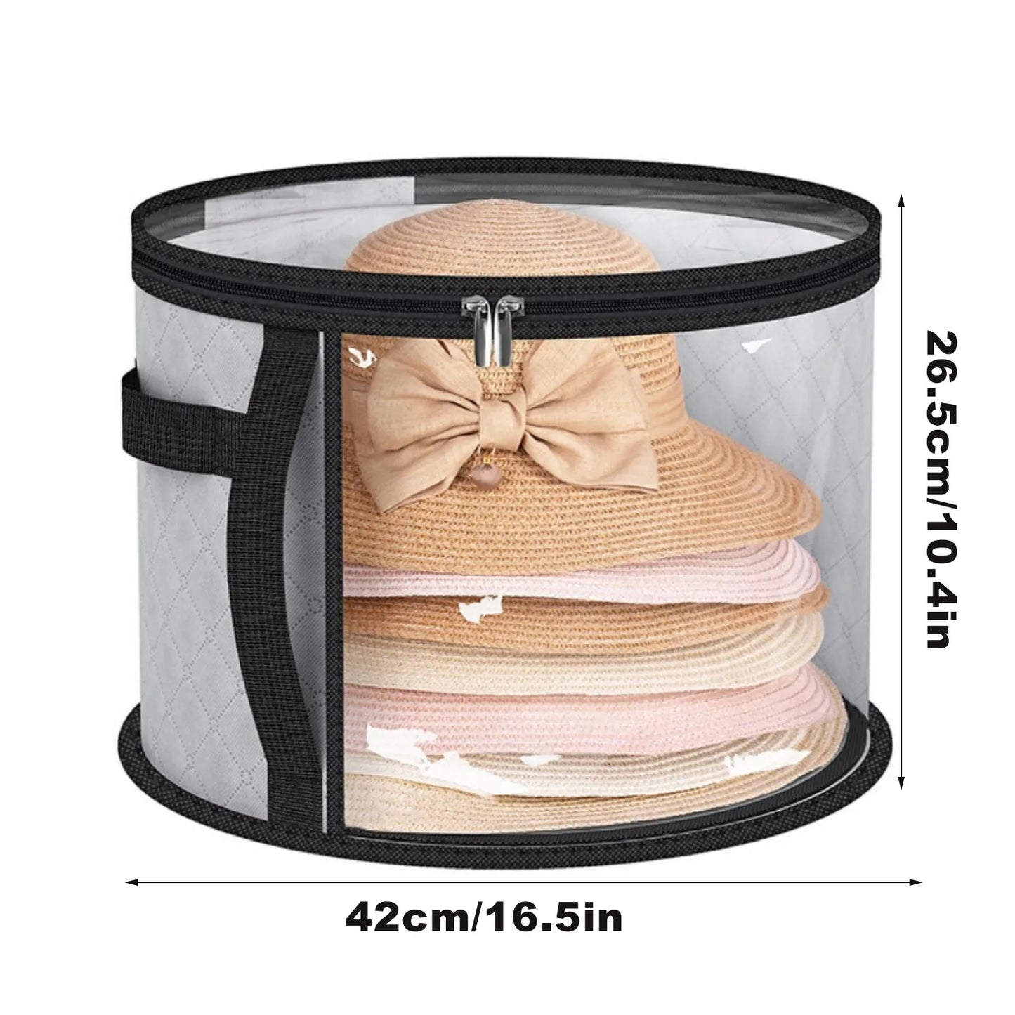 Foldable Hat Storage Bucket Bag – Travel Organizer with Handle & Clear Window for Wide Brim Hats