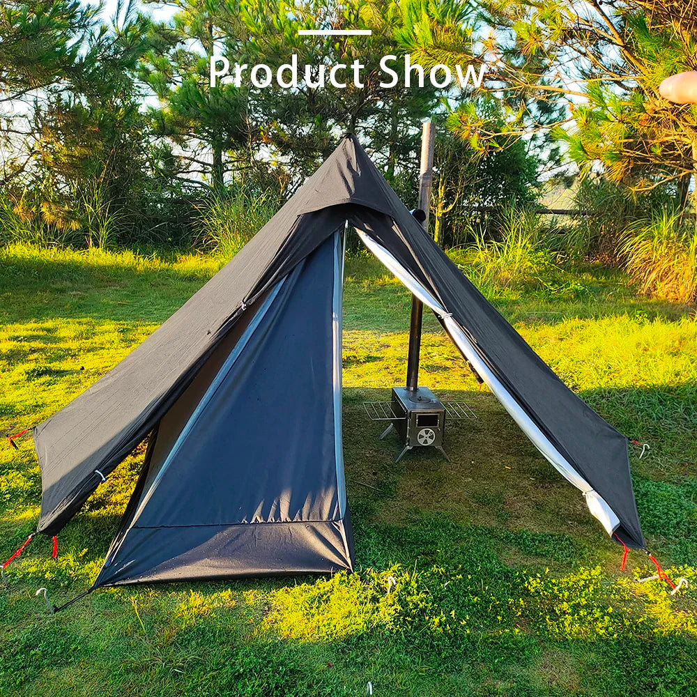 Camping Hot Tent with Chimney Window - Ultralight Tipi Teepee Pyramid, Double Layer Bushcraft Tent for 1 Person
