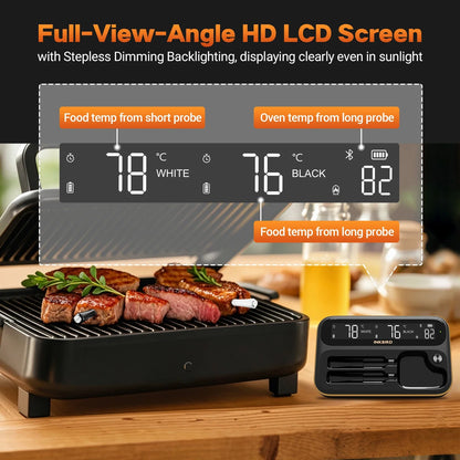 INKBIRD Dual-Mode Wireless Meat Thermometer – Long & Short Probe, Backlit LCD, IP67 Waterproof with BBQ Alarm