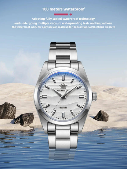 ADDIESDIVE AD2030 Men’s Quartz Watch — 36MM Simple Steel Dive Wristwatch, 10Bar Waterproof, Bubble Mirror Glass Sports Timepiece