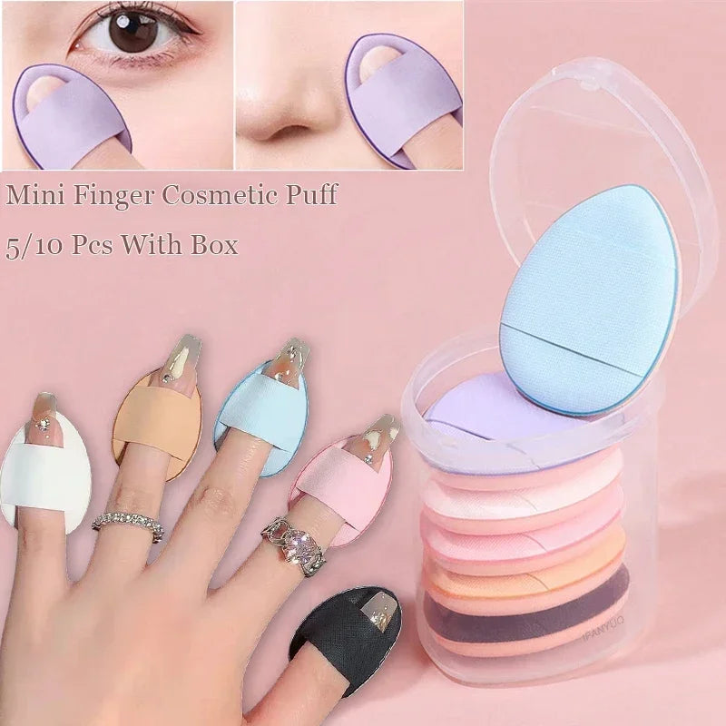 3/10PCS Mini Cosmetic Cushion Puffs – Professional Finger Puffs for Foundation & Concealer Makeup