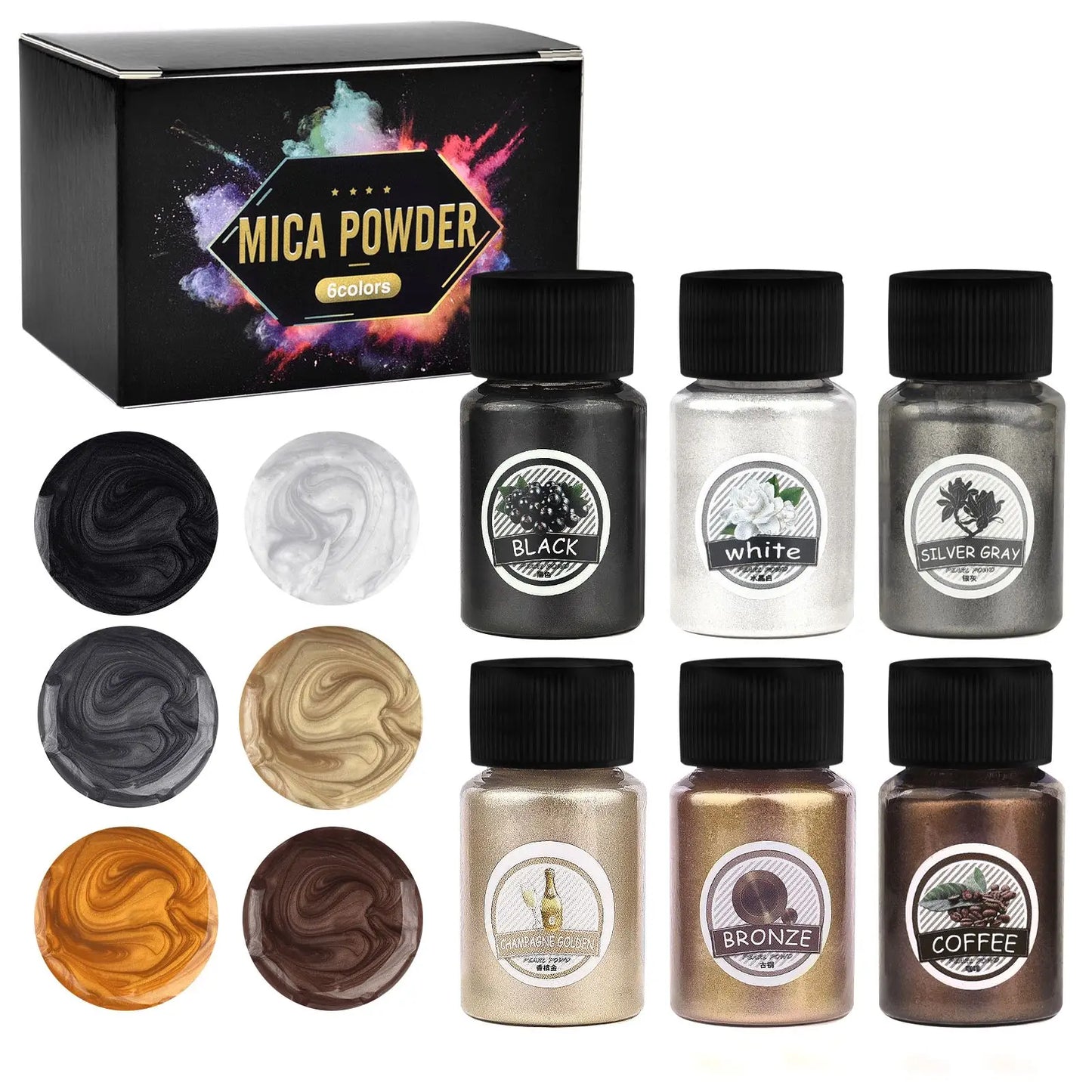6 Color Pearl Powder Pigment Set for DIY Epoxy Resin, Pearlescent Colorant Dye for Jewelry Making and Mold Accessories