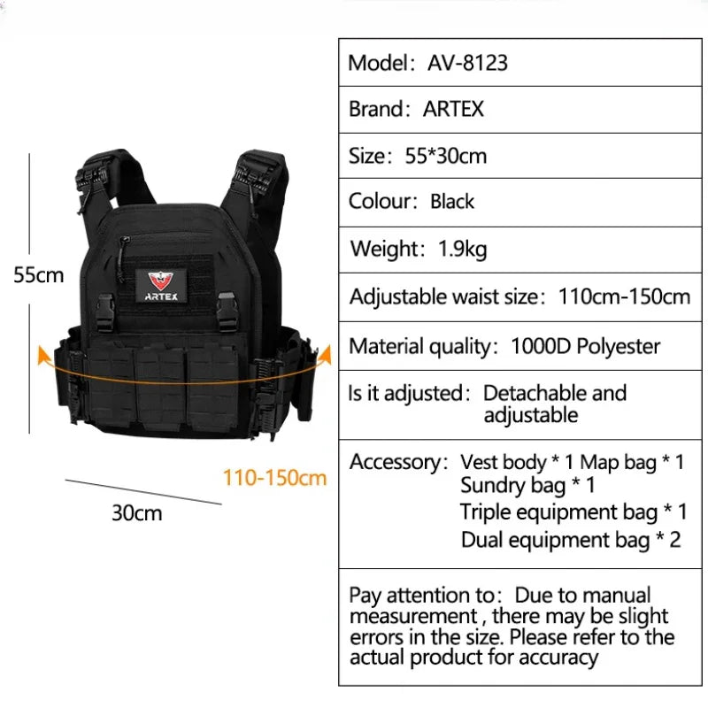 New 6094 Combat Vest – Quick Detachable Light Laser Cut Tactical Gear, Black Airsoft Carrier for Combat Equipment