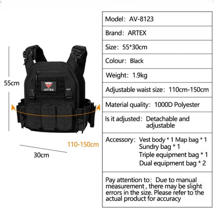 New 6094 Combat Vest – Quick Detachable Light Laser Cut Tactical Gear, Black Airsoft Carrier for Combat Equipment