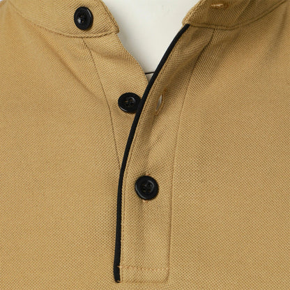 Men's Solid Color Stand Collar T-Shirt - Casual Short-Sleeved Top