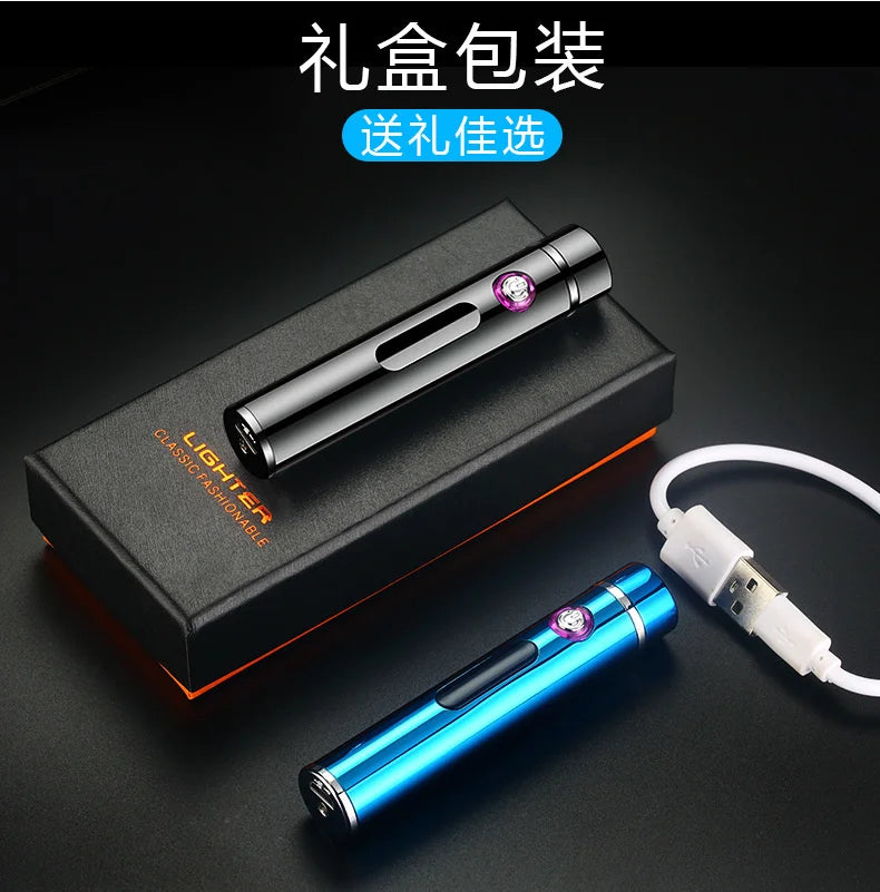 USB Rechargeable Cylindrical Dual Arc Plasma Lighter – Portable Metal Cigarette Lighter