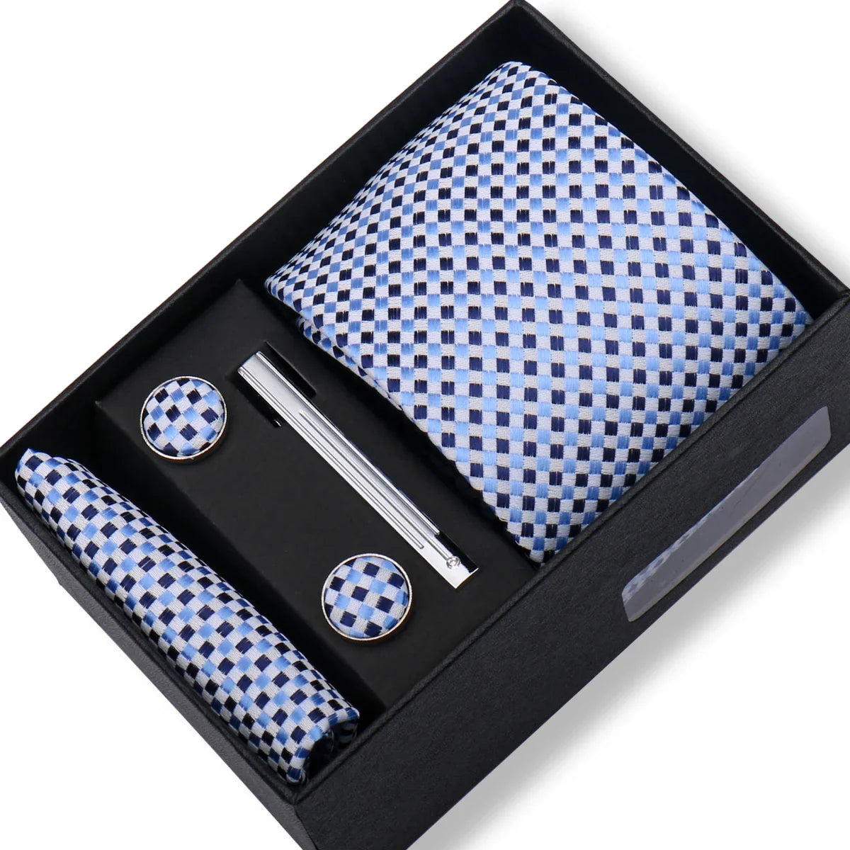 Men’s Green Tie Gift Box Set - Premium Business Necktie with Hanky, Cufflinks & Tie Clip for Wedding Formal Wear