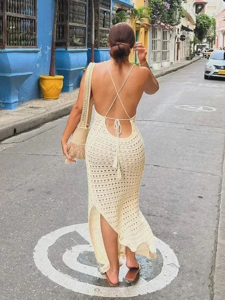 Sexy Knit Cut-Out Tassel Bodycon Maxi Dress – Summer Beach & Party Outfit for Women