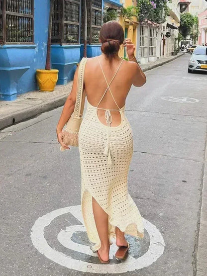 Sexy Knit Cut-Out Tassel Bodycon Maxi Dress – Summer Beach & Party Outfit for Women