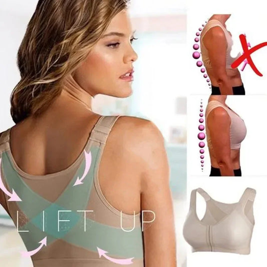 Front Closure Posture Corrector Push Up Bra – Shockproof Sports Support Vest for Women, Lift Up Cross Back Fitness Underwear