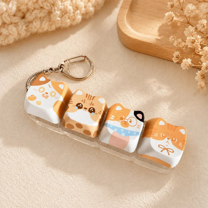 Cute Cat Relax Keycap Fidget Toy - Kawaii 4-Key Keyboard Keychain & Bag Charm Gift