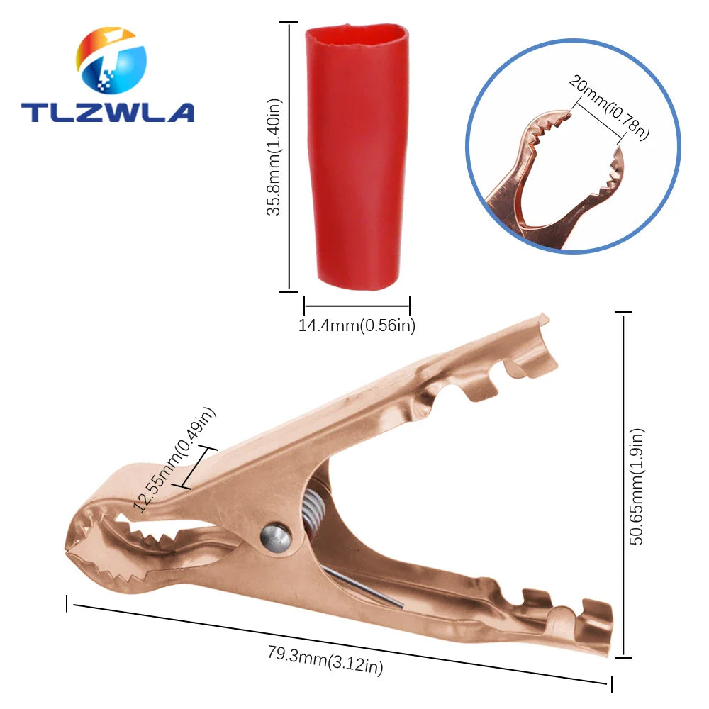 50A Heavy Duty Alligator Battery Test Lead Clips – Red & Black 80mm Crocodile Clamps for Car, Van & Caravan Use