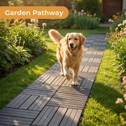 44-Piece Interlocking Patio Deck Tiles - 12x12in Weatherproof Wood-Look Snap-Lock Flooring for Balcony, Garden & Pool