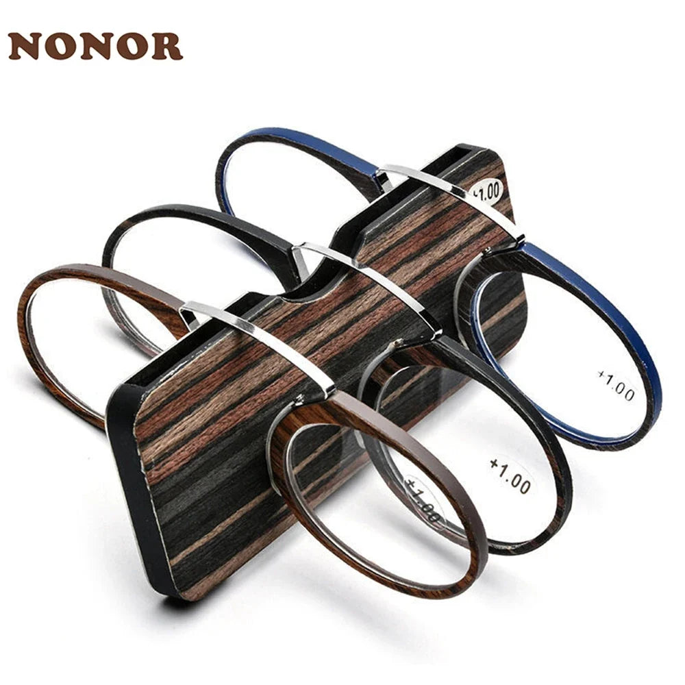 NONOR Magnifying Nose Clip Reading Glasses - Ultralight TR90 No Arm Portable Eyewear with Case +1.0 to +3.0 Lens