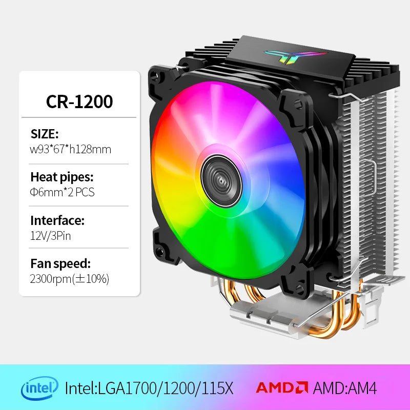 Jonsbo CR1200 CPU Cooler – 2 Heat Pipe Tower with RGB Light & 9cm Fan for Intel & AMD