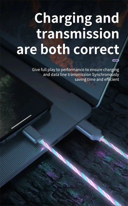 NNBILI 3-in-1 Glowing LED Fast Charging Cable – Luminous USB Type-C Charger for iPhone, Xiaomi & Phones