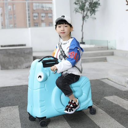 Cartoon Kids Ride-On Suitcase with Wheels – 20/24 Inch Rolling Trolley Luggage for Children, Travel Bag & Gift