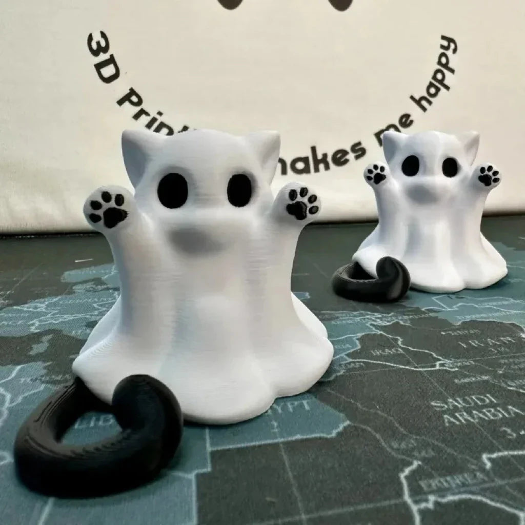 Mini Cat Ghost Ornament — Cute Halloween Desktop Decor & Spooky Collectible Figurine for Home, Office, or Gift