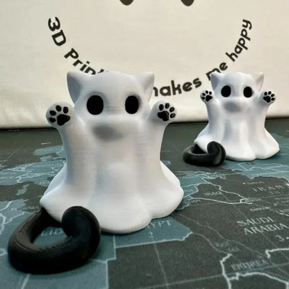 Mini Cat Ghost Ornament — Cute Halloween Desktop Decor & Spooky Collectible Figurine for Home, Office, or Gift
