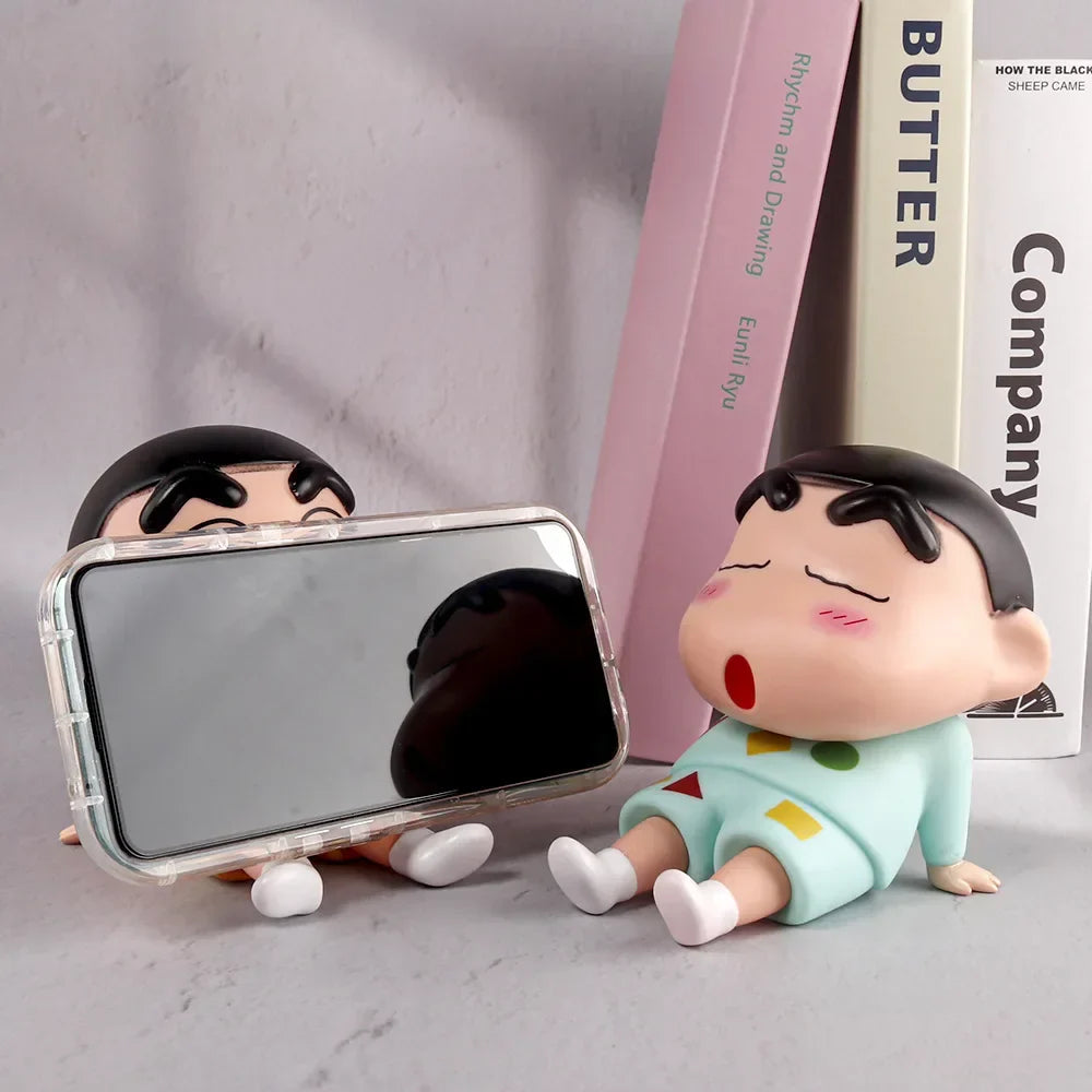Crayon Shin-Chan Anime Figure Phone Holder – Kawaii Desktop Ornament Mini GK Collectible Toy Gift