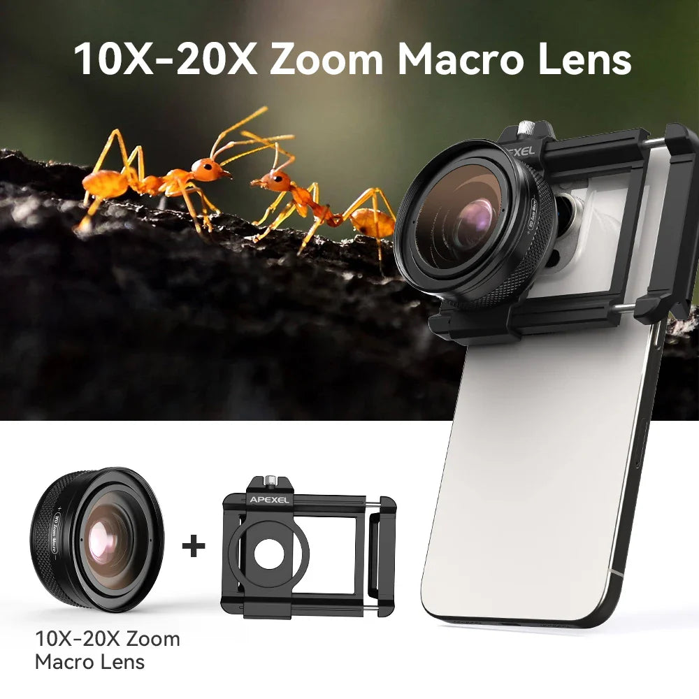 APEXEL 10-20X Zoom HD Macro Lens – Micro Phone Camera Lens for iPhone, Samsung & All Smartphones Eye Macro Photography