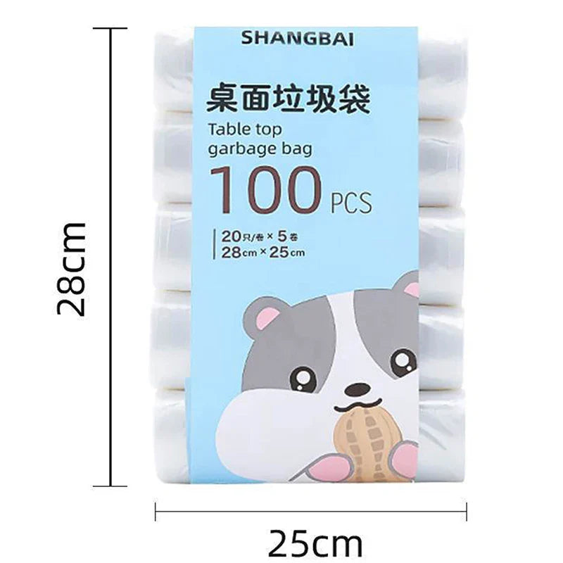5Roll 100Pcs Mini Garbage Bags – Thickened Disposable Trash Bags for Household & Desktop Use, Kitchen Tools