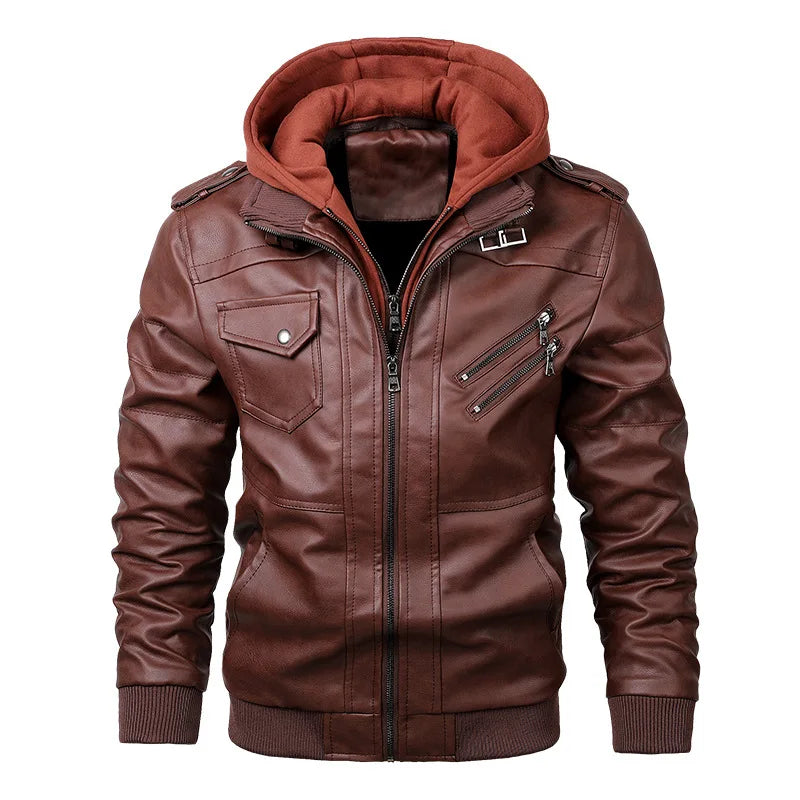 KB Men’s Leather Motorcycle Jacket – Casual PU Biker Coat, Autumn Outerwear, EU Size SA722