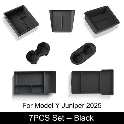 Tesla Model Y Juniper 2025 Center Console Armrest Organizer – Cup Holder & Storage Box Interior Upgrade Kit