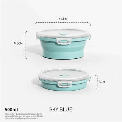 Collapsible Silicone Food Storage Container - Portable Lunch Box with Lid for Microwave & Freezer Use