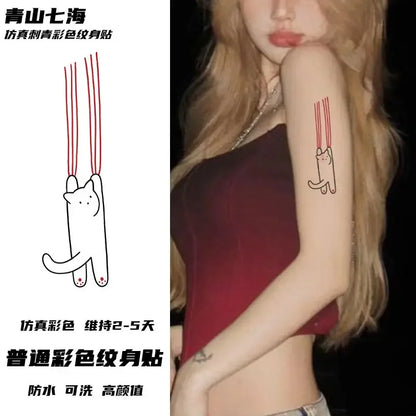 Cute Cat Temporary Tattoos - Waterproof Cartoon Kitten Fake Tattoo Stickers for Women Arm & Back Art