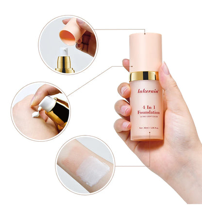 Color-Changing 4-in-1 Foundation – Moisturizing SPF 30+ Longwear Waterproof Makeup Base for Hydrating Travel Coverage