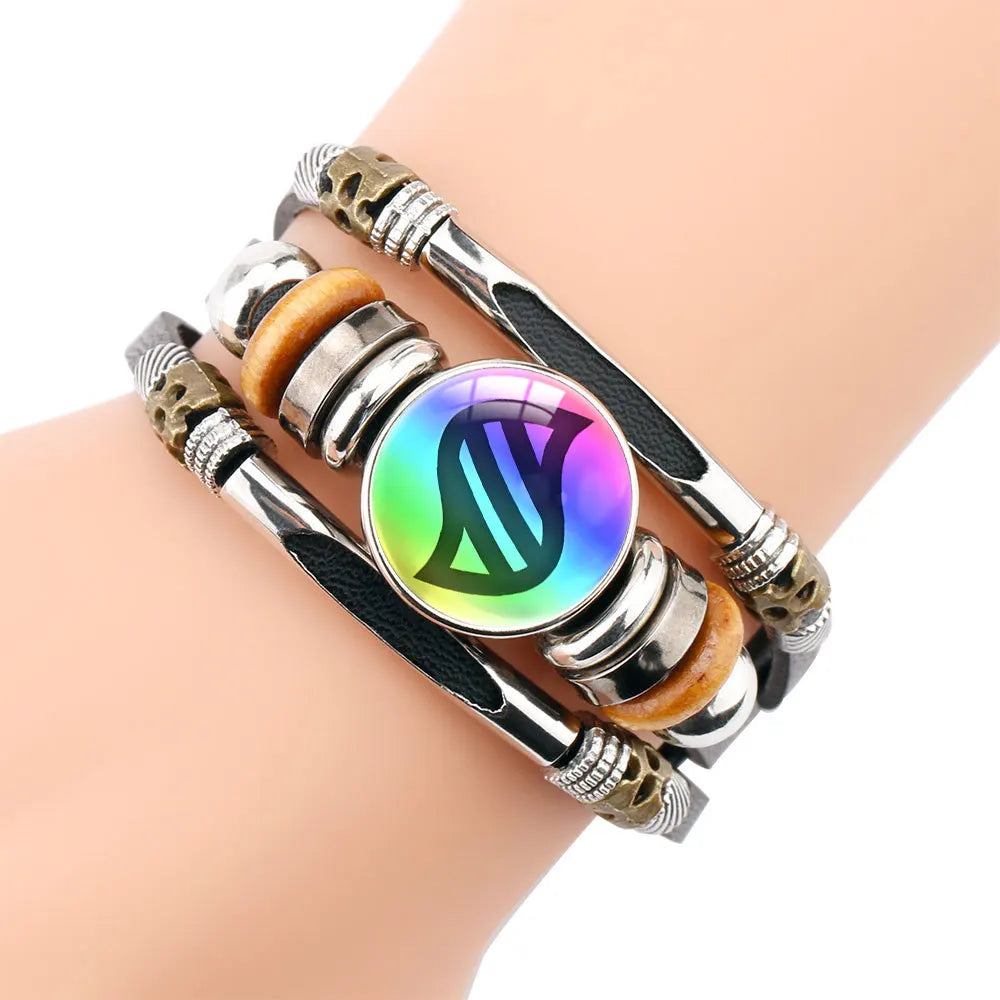 20cm Pikachu Mega Stone Cowhide Bracelet – Anime Cosplay Adjustable Wristband with Glass Cabochon