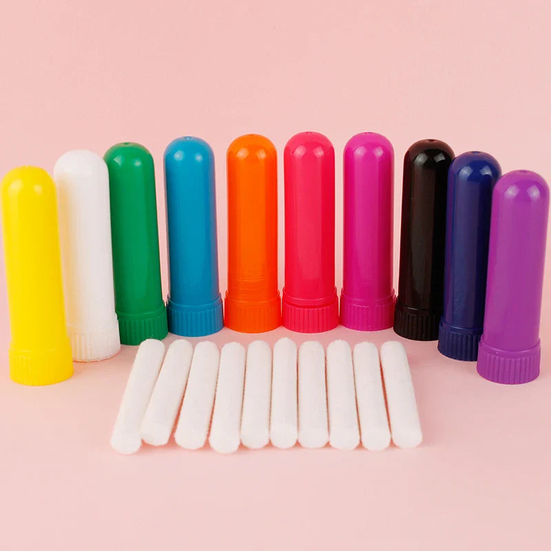 50/80/100 Sets Empty Nasal Inhaler Tubes – Portable Black & White Plastic Inhalers with Cotton Wicks for Essential Oils