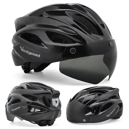 VICTGOAL Bicycle Helmet for Men - With Taillight, Magnetic Goggles, UV400 Lens & Sun Visor, MTB & Electric Scooter Bike Safety Helmet