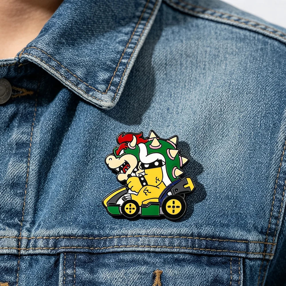 Dinosaur Racing Kart Enamel Brooch - Classic Game Character Metal Lapel Pin Collectible Gift for Fans