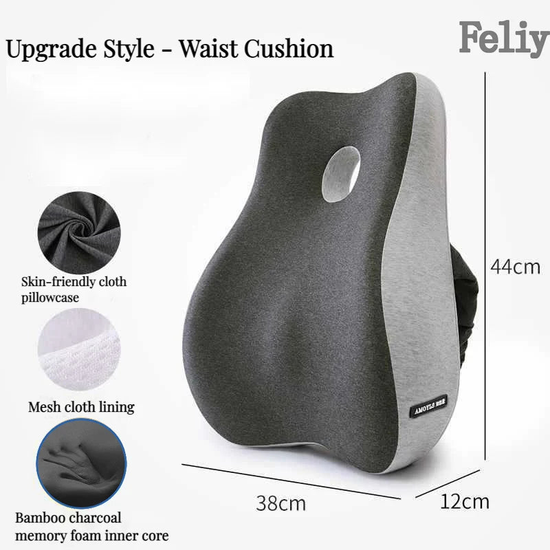 Memory Foam Office Chair & Car Seat Cushion – Orthopedic Lumbar Support Pillow with Coccyx Relief & Massage Back Pad