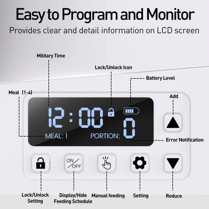 ROJECO 4L Automatic Pet Feeder - Button Version, Smart Control Auto Cat & Dog Food Dispenser, Ideal for Dry Food, Accessories Included