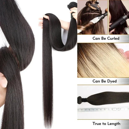 Rosabeauty Hair Straight Lace Closure Bundles – 28-40 Inch, 100% Natural Brazilian Remy Human Hair Deal for Women