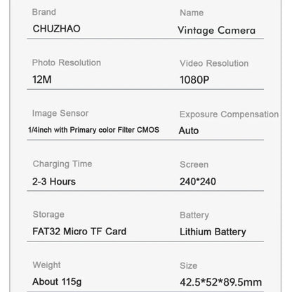 Vintage Mini Digital Camera 12MP Autofocus, 1080P FHD Vlogging Camera – Ideal Christmas & Birthday Gift